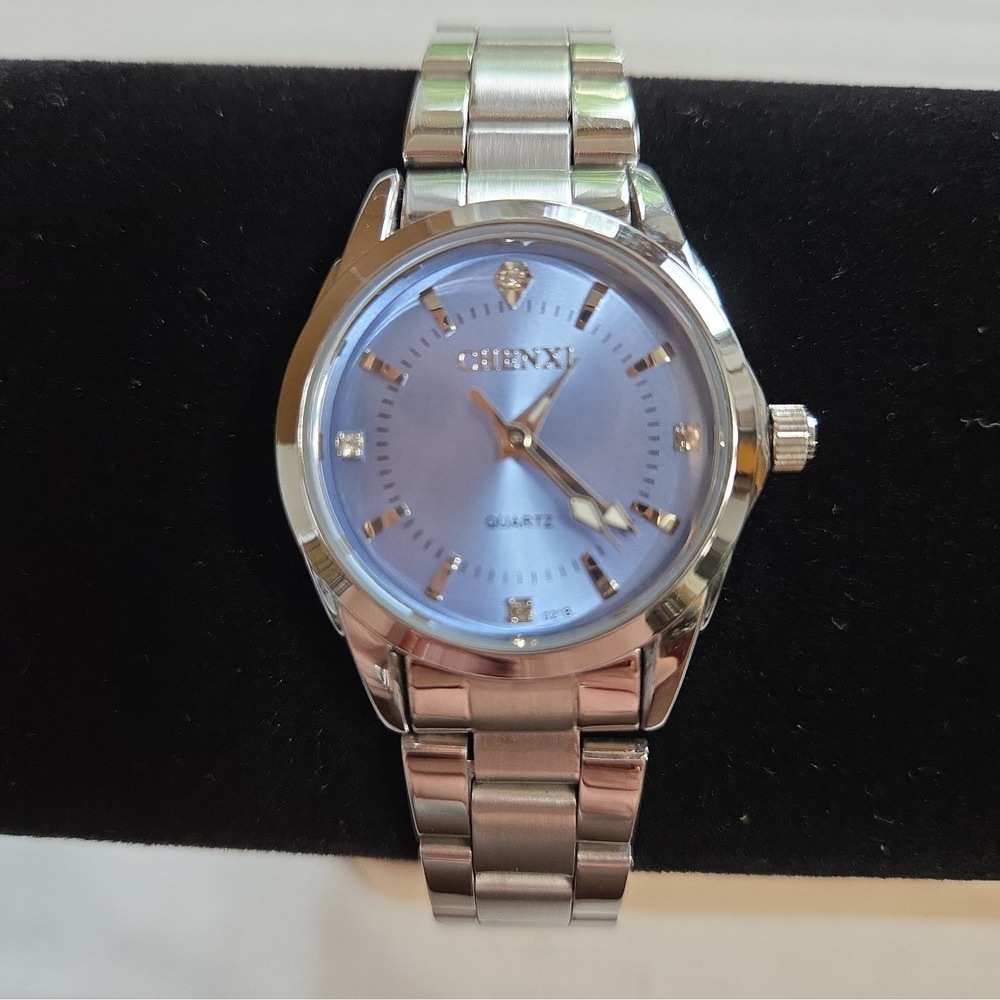 Chenxi CX021L Women's Quartz Watch Light Blue Dial,SS Band,Rhinestone Markers.